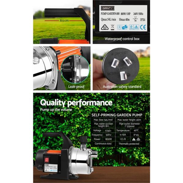 Giantz Garden Water Pump High Pressure 800W Tank Rain Farm Irrigation House
