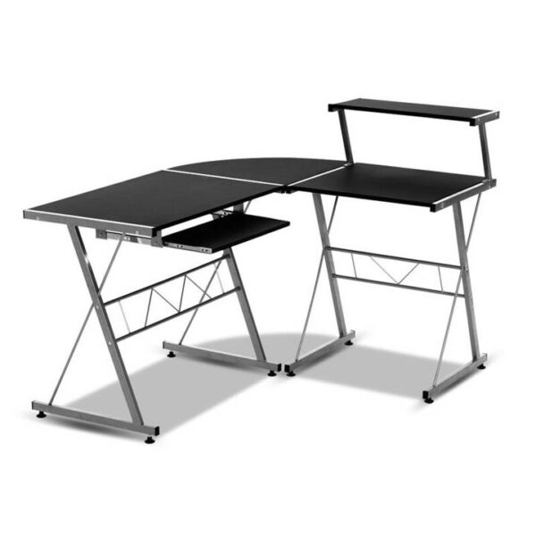 Artiss Computer Desk L-Shape Keyboard Tray Shelf Black