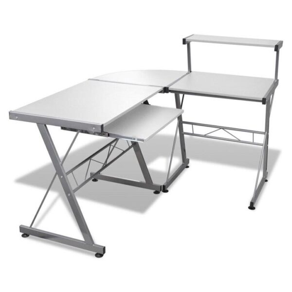 Artiss Computer Desk L-Shape Keyboard Tray Shelf White