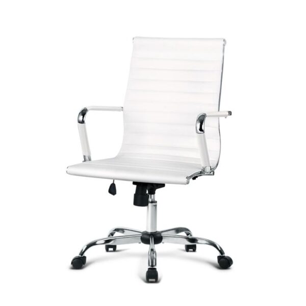 Artiss Office Chair PU Leather Mid Back White