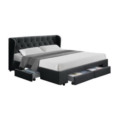 Artiss Bed Frame Queen Size with 4 Drawers Charcoal MILA
