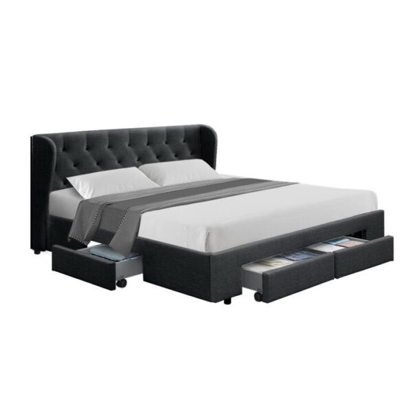 Artiss Bed Frame Queen Size with 4 Drawers Charcoal MILA