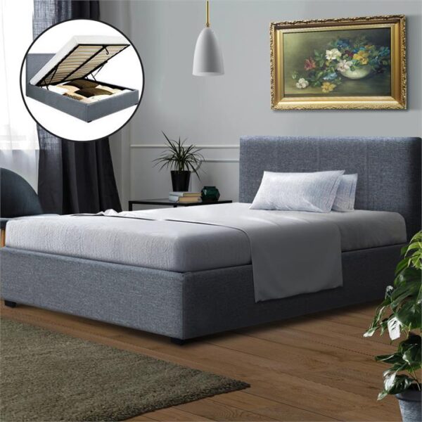 Artiss Bed Frame King Single Size Gas Lift Grey NINO