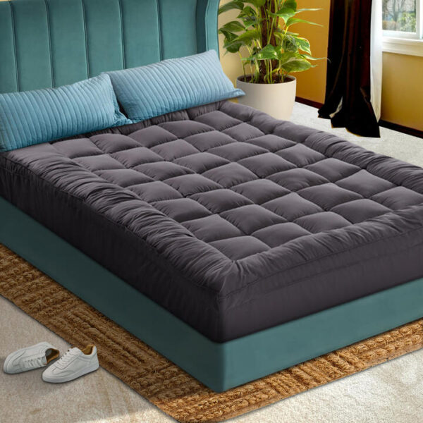 Single Mattress Topper Pillowtop 1000GSM Charcoal Microfibre Bamboo Protector
