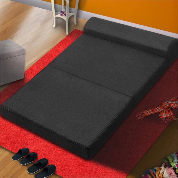 Folding Foam Bed Mattress Portable Double Sofa Bed Mat Air Mesh Fabric - Black