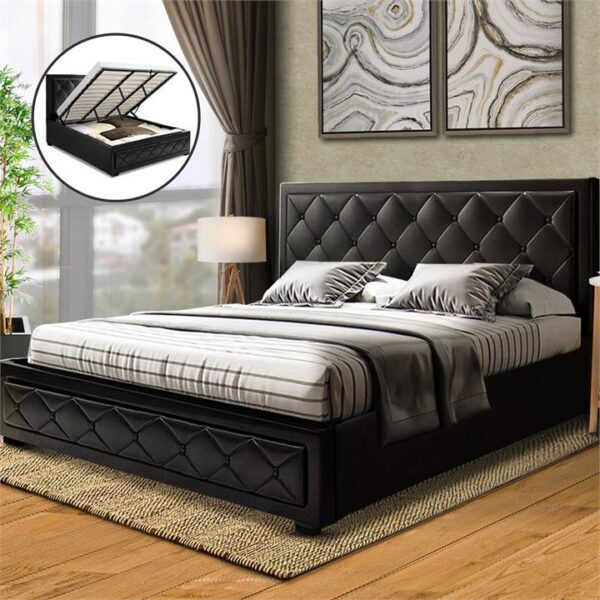 Artiss Bed Frame King Size Gas Lift Black TIYO