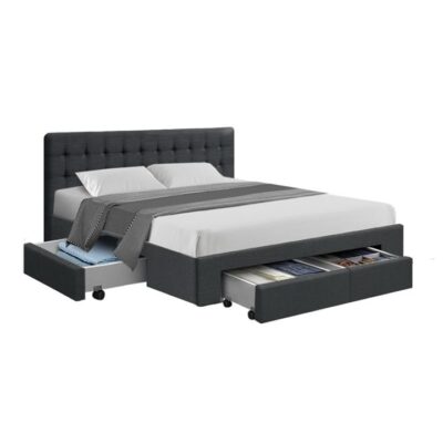 Artiss Bed Frame Queen Size with 4 Drawers Charcoal AVIO