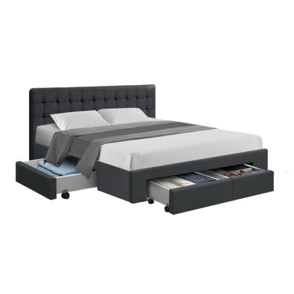 Artiss Bed Frame Queen Size with 4 Drawers Charcoal AVIO