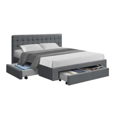 Artiss Bed Frame Queen Size with 4 Drawers Grey AVIO
