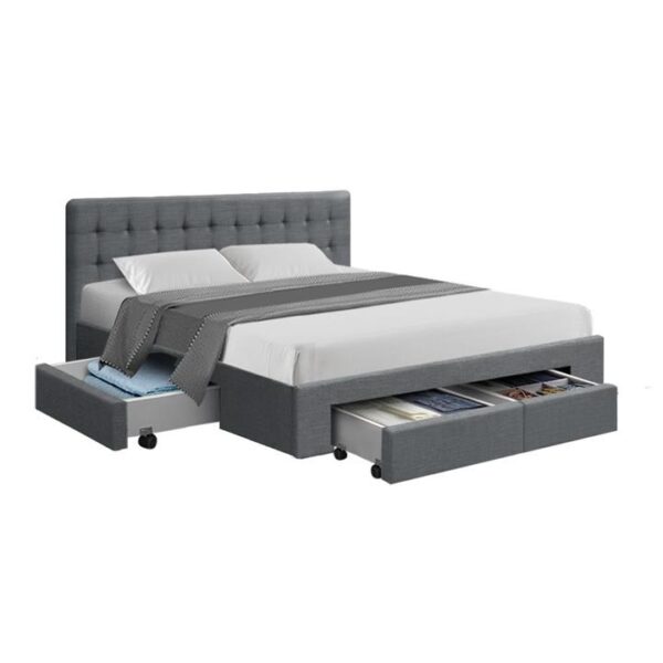 Artiss Bed Frame Queen Size with 4 Drawers Grey AVIO