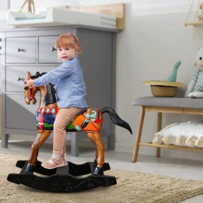 Rocking horse handmade solid wood-beautiful hand painted detail-very unique