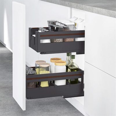 Nero Kitchen Pull-Out Cupboard Organiser - Suits 400Mm Cupboard - Dark Grey
