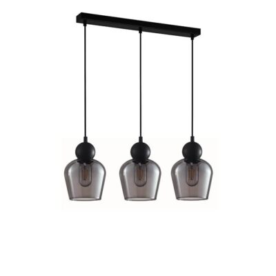 Champan 3 Glass Pendant Lights - Linear Base - Matte Black/Smoked