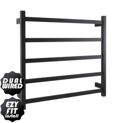 Ezy Fit Heated Towel Rail - Square Tube - Dual Wired - (W750Mm X H700Mm) - Matte Black