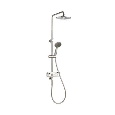 Eco Dual Elite Round Rain Shower Rail Set With Soap Basket - Brushed Nickel