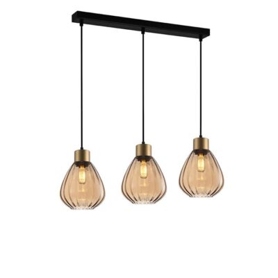 Tulip 3 Glass Pendant Lights - Linear Base - Bronze/Amber