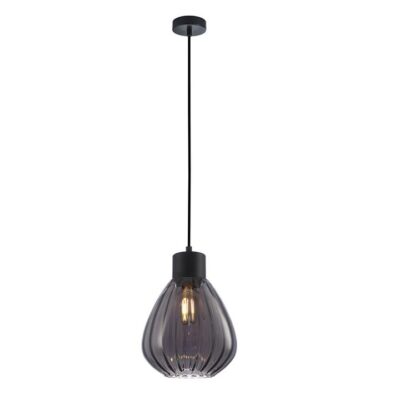 Tulip Interior Ribbed Glass Pendant Light - Matte Black / Smoked