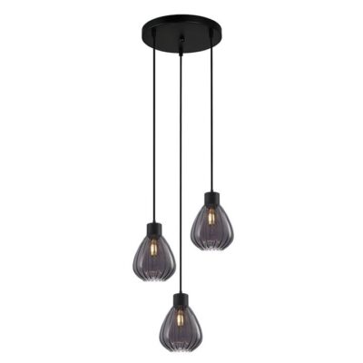 Tulip 3 Glass Pendant Lights - Round Base - Matte Black/Smoked