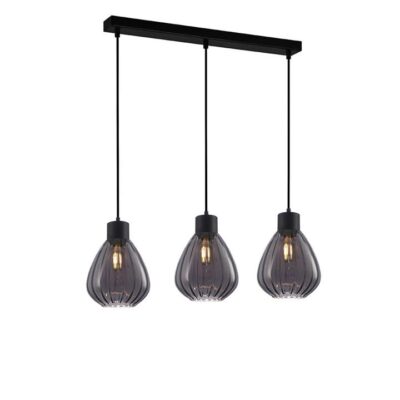Tulip 3 Glass Pendant Lights - Linear Base - Matte Black/Smoked