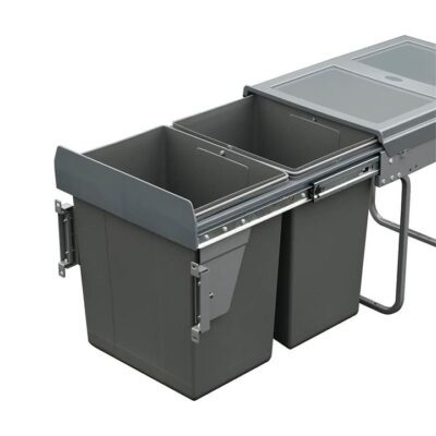 Domestique 40L Twin Slide Out Concealed Waste Bin - For A 400Mm Cabinet - Bottom Mounted - Includes Integrated Door Bracket