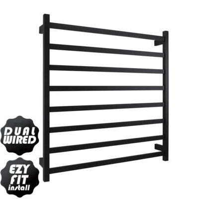 Ezy Fit Heated Towel Rail - Flat Tube - Dual Wired - (W900Mm X H920Mm) - Matte Black