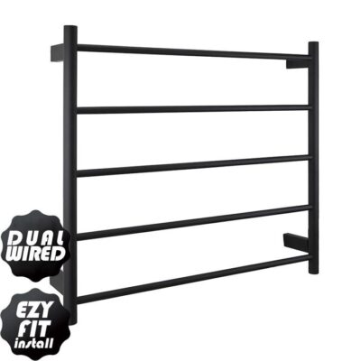 Ezy Fit Heated Towel Rail - Round Tube - Dual Wired - (W750Mm X H700Mm) - Matte Black