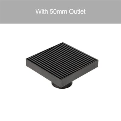 Square Floor Waste - Wedge Wire / Heel Guard Style - Stainless Steel - Matte Black