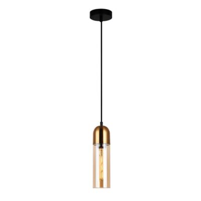 Pastille Cylinder Glass Pendant Light - Amber / Antique Brass