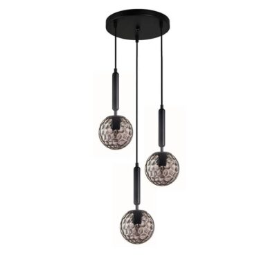 Trattino 3 Glass Round Base Pendant Lights - Matte Black/Smoked