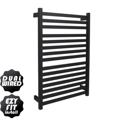 Ezy Fit Heated Towel Rail - Flat Tube - Dual Wired - (W600Mm X H920Mm) - Matte Black