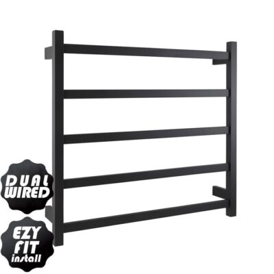 Ezy Fit Heated Towel Rail - Flat Tube - Dual Wired - (W750Mm X H700Mm) - Matte Black