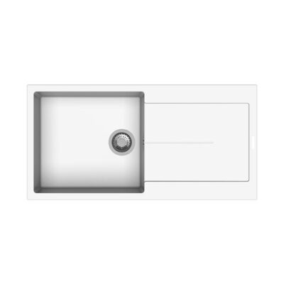 Enigma D100L Granite Kitchen Sink - 1000 X 500Mm Single Bowl With Drainer - Snova White - Top/Under Mount