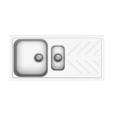 Beethoven D150 Granite Kitchen Sink - 1000 X 500Mm 1 + 1/4 Bowl With Drainer - Snova White - Top/Under Mount