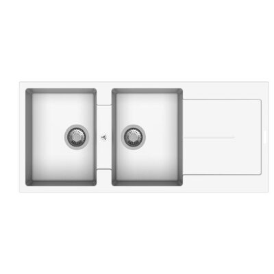 Enigma D200 Granite Kitchen Sink - 1160 X 500Mm Double Bowl With Drainer - Snova White - Top/Under Mount