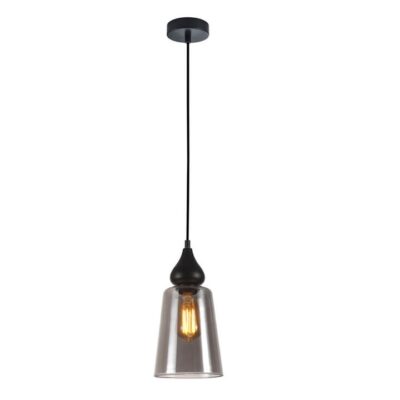 Jerez Ellipse Glass Pendant Light - Flat Top - Matte Black/Smoked