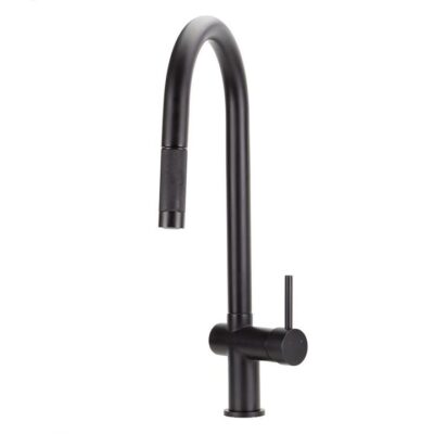 Superb Goose Neck Kitchen Mixer Tap - With Pull-Out - Matte Black