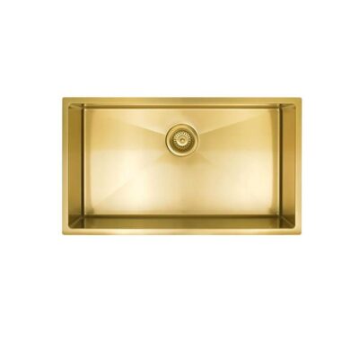 Lavello Nano Coated Stainless Steel Kitchen Sink - 760 X 440Mm Large Single Bowl - Top/Under Mount - Pvd Brushed Bronze Gold