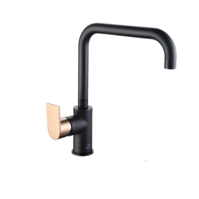 Eeva Round Kitchen Mixer Tap - Square Neck Swivel - Matte Black With Copper