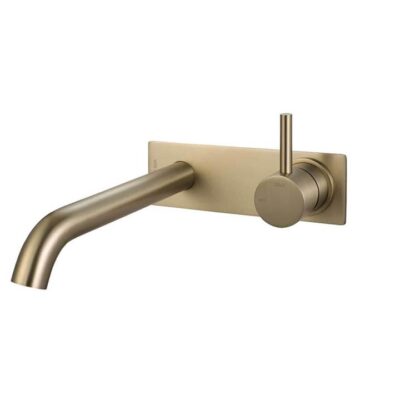 Wish2 Wall Basin Bath Mixer And Spout - 220Mm Backplate - Matte Brass