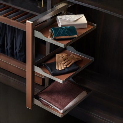 B Series Slide Out Wardrobe Storage Baskets - 3-Tier - Left Side Mount - Natural Finish
