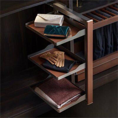 B Series Slide Out Wardrobe Storage Baskets - 3-Tier - Right Side Mount - Natural Finish