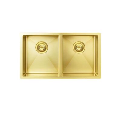 Lavello Nano Coated Stainless Steel Kitchen Sink - 760 X 440Mm Double Bowl - Top/Under Mount - Pvd Brushed Bronze Gold