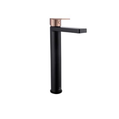Eeva Round Basin Mixer Tap -Extended/Tall - Straight Spout - Matte Black/Copper