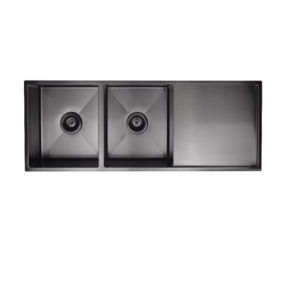 Lavello Nano Coated Stainless Steel Kitchen Sink - 1160 X 440Mm Double Bowl With Drainer - Top/Under Mount - Pvd Gunmetal Black