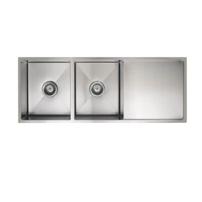 Lavello Nano Coated Stainless Steel Kitchen Sink - 1160 X 440Mm Double Bowl With Drainer - Top/Under Mount - Pvd Brushed Nickel