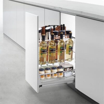 Diamond Pull Out Kitchen Cupboard Organiser - With Hooks And Knife Block - Fits 400Mm