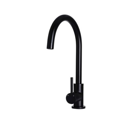 Round Kitchen Mixer Tap - Gooseneck Swivel - Matte Black