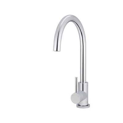 Round Kitchen Mixer Tap - Gooseneck Swivel - Polished Chrome