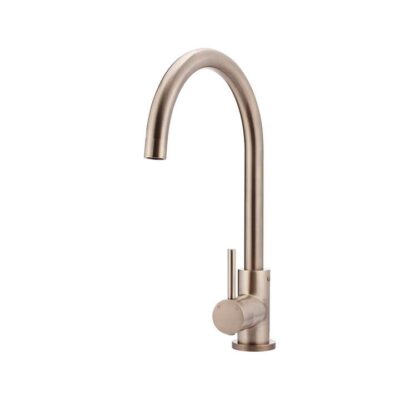 Round Kitchen Mixer Tap - Gooseneck Swivel - Champagne