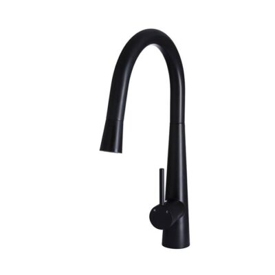 Round Pull Out Kitchen Mixer Tap - Gooseneck - Conical Base - Matte Black